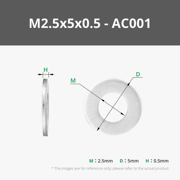 M2.5 Stainless Steel Flat Washer (100PCS) - AC001
