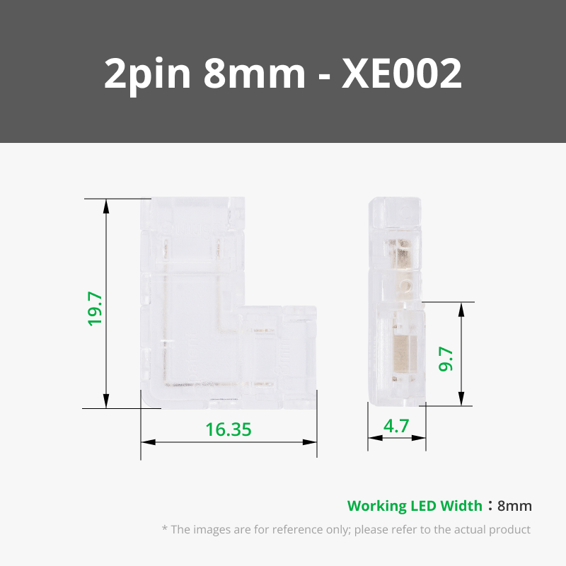 2-pin 8mm L-shaped LED Strip Connectors